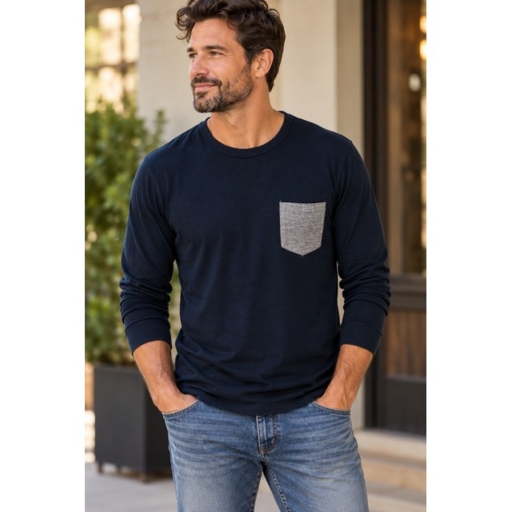 Rag & Bone Mens Long Sleeve Shirt Blue with Pocket Size M